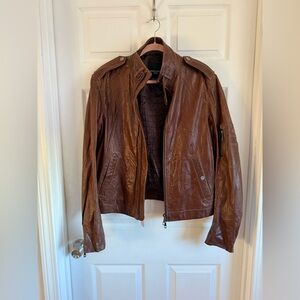 Costume National Homme Brown Leather Moto Jacket
